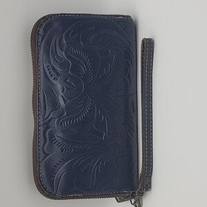 Patricia Nash Embossed Wristlet Wallet in Dark Navy